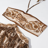 Fashionable French Style Sexy Backless Strapless Dress High Waist Long A- Line Skirt Polyester Geometric Print Street Style