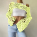 Pbong  New Harajuku Grunge Solid Slash Neck Women Crop Pullovers Y2k Aesthetic Knitted Sexy Sweaters Streetwear Hollow Out Autumn Tops