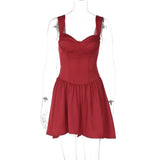 Red Backless Sexy Mini Dress Women Summer New Sleeveless Backless High Waist A-line Club Party Elegant Dress