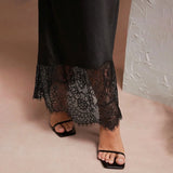 Pbong  Elegant Lace Patchwork Satin Surface Skirt High-End Sensation Women's Fashion Source Goods Midi Skirt Polyester Fiber