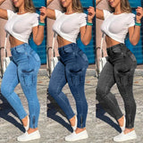 Pbong  Slim Fit Women's Workwear Pants Jeans Capri Sexy Trendy New Style High Waist Straight Leg Blue Denim Trousers