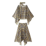 Pbong  Women New Design Asymmetric Hem A-line Mid-rise Plaid Midi Skirts Thin faldas mujer
