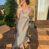 Women's Polka Dot Layered Decorative Satin Sleeveless Suspender Dress Ruffle Slim Chic Party Dress Fashion Female Clothing 2025