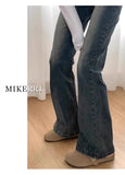 Spring 2025 Women's Retro Micro Flare Jeans Elastic Slimming High Waist Long Cotton Stretch Denim Blue Wear Resistant