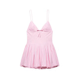 Fashion Sexy V-neck Stripe Pink Bow Short Dress New Sleeveless Slim Sweet Chi Slip Dress Streetwear Y2K Woman Clothing