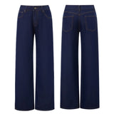 Women Jeans Low Waist Solid Color Wide Leg Straight Trousers with Pockets for Daily Streetwear Fashion Denim Pants