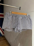 Navy Plaid Tank Shorts 2 Piece Sets Woman Lace Trim Buttons Lace-up Camis+Drawstring Sweatshorts Vintage Sweet Home Cotton Set