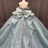 Pbong  Light Blue Princess Quinceanera Dresses Vestidos De 15 Quinceañera Lace Appliqued Beaded Women Party Dress With Bow