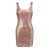Pbong  Women's Sequin Square Neck Bodycon Mini Dress Y2K Side Slit Sparkly Cocktail Party Short Dresses Evening Gown Wear