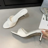 Pbong  Summer Patent Leather Open Toe Slippers Fashion Thin Low Heels Beach Prom Slide Prom Slide Shoes