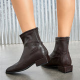 Pbong  Spring Autumn Fashion Pointed Toe Zipper Ankle Boots Women Soft Leather Short Booties Square Low Heels Ladies Shoes