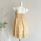 Pbong   Yellow Stretch Floral Sleeveless Dress for Women Summer Beach Sexy Spaghetti Strap Pleated Mini Dresses Vestidos Mujer New