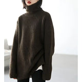 Oversized Turtleneck Sweater Soft Rib Knit Long Sleeve High Neck Pullovers Women Plain Jumper Autumn Winter 90s Normcore Outfit