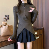 Autumn Winter Woman Vintage Irregular Pullovers Sweater Long Sleeve Turtleneck Knitwears 2000s Aesthetic Design Slim Solid Color
