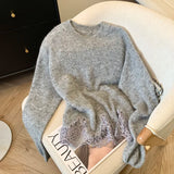 Women's Lace Splicing Sweater O-Neck Long Sleeve Japanese Y2k Aesthetic Streetwear Academy Sweater Autumn/Winter Clothing