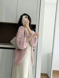 Lazy Wind Retro Cardigan Women Casual Loose Long Sleeve Korean Knitted Sweaters Coats Vintage Fall Winter Simple Solid Tops New