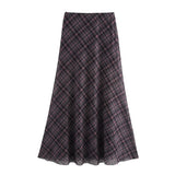 High Waist Retro Chic Plaid Long Skirt 2025 New Elegant Fashion Zipper Summer Skirt Streetwear Y2K A-line Spring Women Skirt