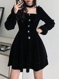 Black Velvet Square Neck Dress