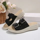 Pbong  New Fashion Women Rhinestone Thick Bottom Belt Buckle Slipper Female Casual Wedges Indoor Outside Wear Hollow Beach Slides