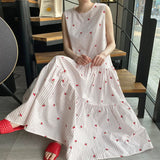 Pbong  Chic Flowy Long Dress Women's round Neck Back Tie Loose A-Line Silhouette Casual Comfortable Maxi Dress Summer Season