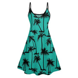 2025 Women's Beach Dresses Palm Tree Print Hawaii Vacation Dress Spaghetti Strap V Neck A Pendulum Mini Dress