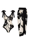 String One Piece Swimsuit & Vent Skirt Padded Sexy Swimwear Women Bathing Suit Female Swimming Summer Beachwear Bodysuit