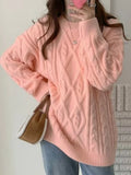 Pbong  Loose Korean Sle Women's Knitwear Autumn Winter Twist Sweater Casual Slimming Lazy Sle Overhead Long Sve round Ne