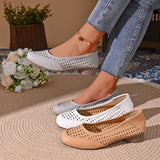New Fashion Women's Summer Design Temperament Hollow High Heel Shoes Leather Square Head Shallow Mouth Shoes Zapatos Mujer