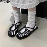 Pbong  Women's Hollow-Out Brown Closed-Toe Sandals, New Summer Bohemian Soft-Soled Beach Shoes, Fashionable Roman Sandals
