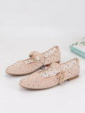 Pbong  Rhinestone Mesh Ballet Flats Women Shoes Summer Breathable Black Elegant Mary Janes Buckle Strap Casual Ladies Shoes Footwear