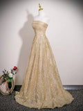 Pbong  Champagne Gold Evening Gown Women's New High-End Luxury Small Audience Banquet Elegance Hostess Tube Top Drinking Dress