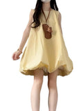 Pbong  Yellow Milk Sleeveless Vest Flower Bud Dress Women's Spring New Small Sweet Holiday Style Fluffy Short Skirt High Waist Gored...