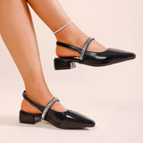 Pointed toe women's single shoes square heel rhinestone back elastic fashion and elegant holiday formal banquet women's shoes