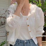 Pbong  Vertical Stripe Blouses for Women's Hooded Drawstring Shirts Casual Fashion Korean Long Sleeve Vintage Sun Protection Tops