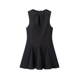 Deep V-neck Lace-up Short Dress 2025 New Zipper Hollow Out Sexy Summer Women Dress Solid Color Fashion Chic Pleated Tank's Dress