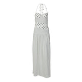 Pbong  Sexy Sleeveless Halter Maxi Dresses For Women Summer Fashion Dot Print Off The Shoulder Backless Party Long Dress Elegant