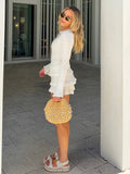 Knitted Cardigan Shorts Suit Women's Long Sleeve Sexy Hollow Top Fashion Slim Shorts Ruffles Splice Female Shorts Sets