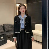 Vintage Jackets Women Korean Elegant Single Breasted Cropped Coat Tweed Long Sleeve Casual Short Harajuku Outwear