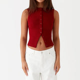 Women Tank Tops y2k Clothing Summer Solid Color Round Neck Sleeveless Button Down T Shirts Vest 2000s Aesthetic Clothes