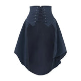 Pbong  Women Gothic Steampunk Pirate Skirt Front Lace-up Tiered Ruffled Irregular Hem Skirt Waist Belt Vintage Medieval Costume
