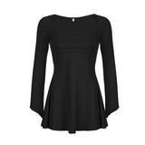Black Square Neck A-Line Flare Sleeve Dress