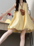 Pbong  Yellow Milk Sleeveless Vest Flower Bud Dress Women's Spring New Small Sweet Holiday Style Fluffy Short Skirt High Waist Gored...