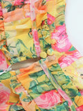 Pbong  Floral Printed Strappy Mini Dresss Yellow Casual Chic Summer Sexy Backless Women Ladies Party Ruffles Dresses Vestidos