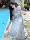 Elegant and Chic Midi Party Dress for Women Long Sleeve Solid Fashion New Evening Prom Vestidos Female Autumn Clothes New