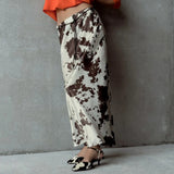 Animal Pattern Printed Midi Skirt Women Summer Fashion Belt  A-Line Long Skirt Vintage High Waist Female Chic Lady Skirts 2025
