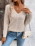 V-neck knitted off shoulder spring and autumn women's sweater can be worn externally
