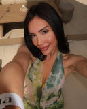 Women Fashion Tie Dye Printing Sheer Maxi Dress Sexy Pleated Deep V-neck Bodycon Maxi Dresses Vocation Beach Party Robe