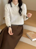 Polo Sweater for Women Long Sleeve Collared Half Zip Pullover Polo-Neck Knitted Jumper Fall Winter Teen-girl Preppy Style Outfit