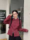 Slim Vintage Striped Tie Shirt Women Fall Long Sleeve American Preppy Style Blouse Casual Female Turn Town Collar Retro Tops New