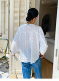 Elegant Pretty  Blouses Shirts Women Tops Floral Whole Piece Embroidery Long Sleeve O Neck Boho 100% Cotton Blouse Shirt Autumn